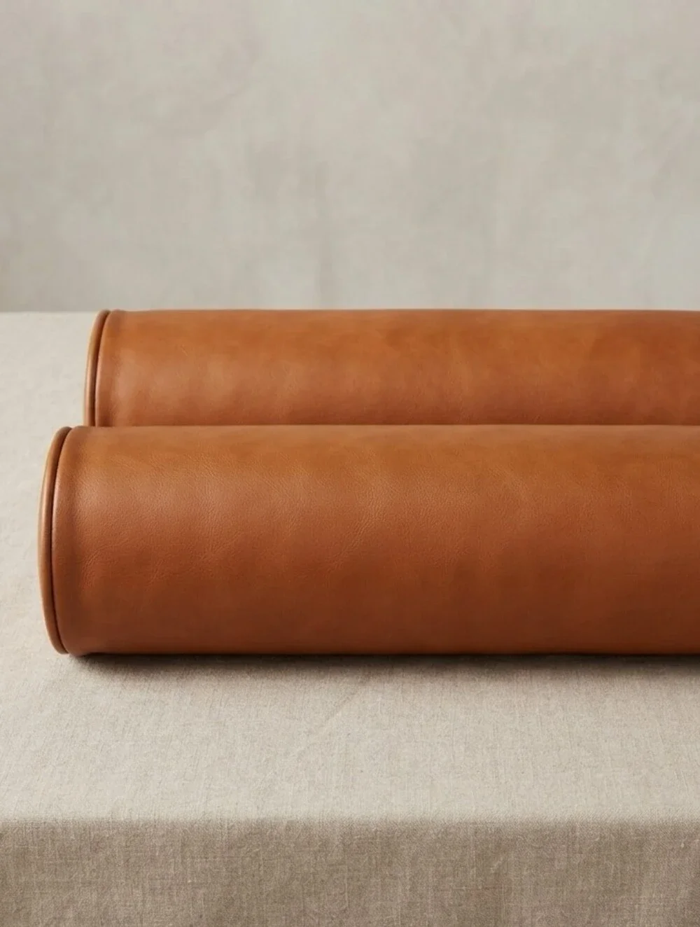 Set of 2 All Modern Genuine Leather Bolster Throw Pillows Caramel Brown